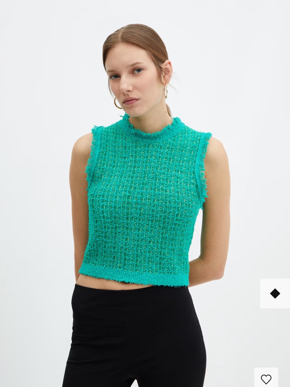 Mango Green Tweed Top with Frayed Detail - Size small